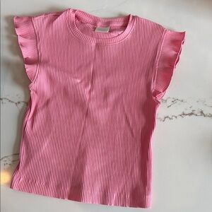 NWOT Girls ZARA Pink Ruffle Sleeve Top